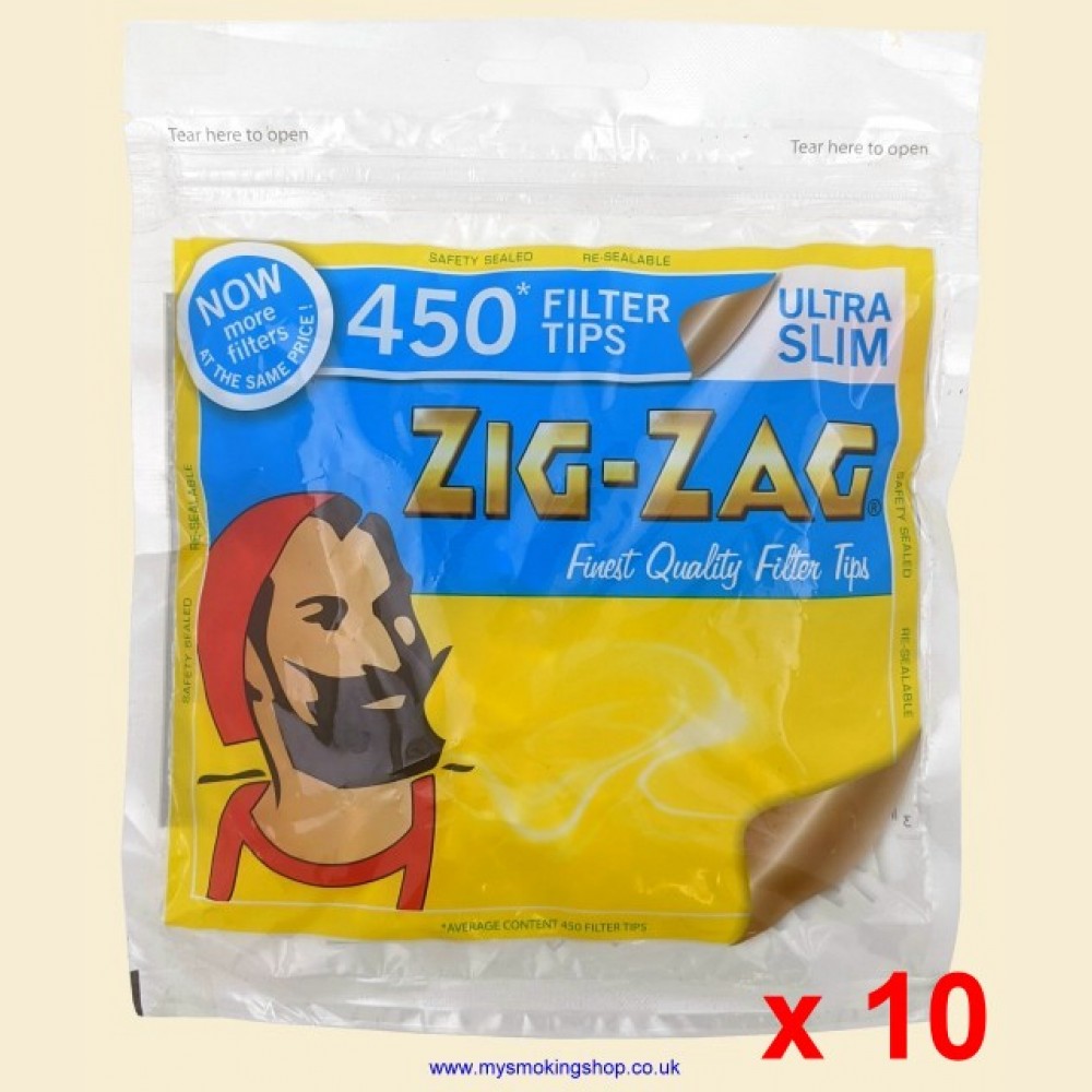 ZigZag Ultra Slim Paper Wrapped Filter Tips 10 Bags of 450